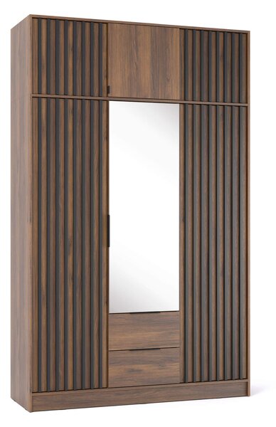 MebleMWM Szafa trzydrzwiowa z lustrem NELLY 3D | Orzech | Czarne lamele