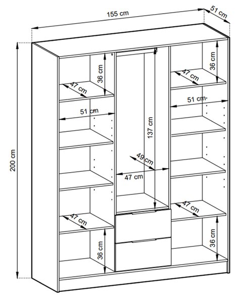 MebleMWM Szafa trzydrzwiowa NELLY 3D | Orzech | Czarne lamele