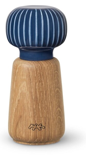 Młynek do przypraw z drewna dębowego z ciemnoniebieskim porcelanowym detalem Kähler Design Hammershoi, wys. 13 cm