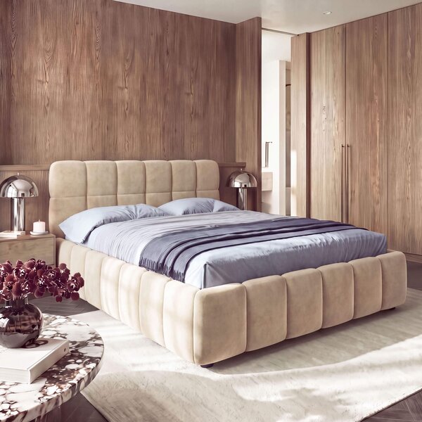 MebleMWM Łóżko tapicerowane 4794 | 140x200 | Welur | Beż #6