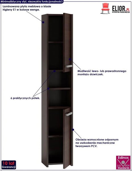 Wąski słupek łazienkowy Boleris 2X - wenge