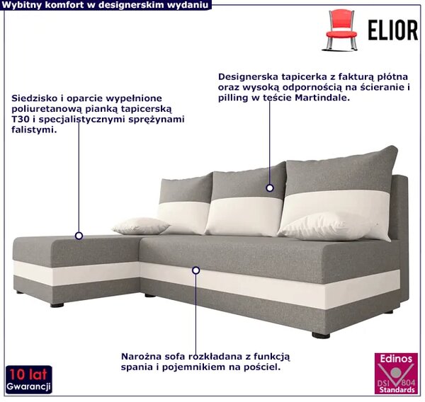 Narożnik rozkładany popielaty + biały F4-M86