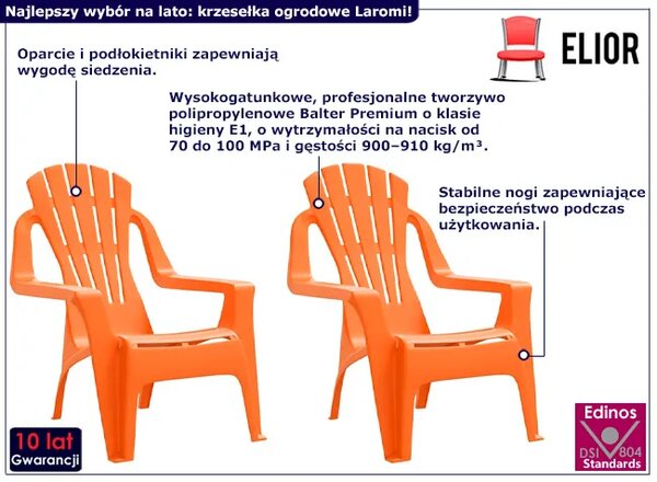 Pomarańczowy zestaw dwóch krzeseł ogrodowych dla dzieci H0-M57