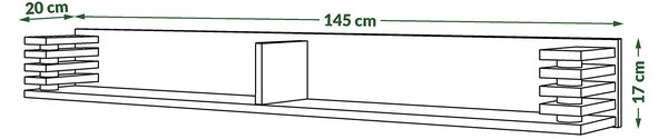 GOKEE PW-145 Beton Millenium/Czarny Mat - NOWOCZESNA PÓŁKA WISZĄCA/ŚCIENNA Z LAMELAMI