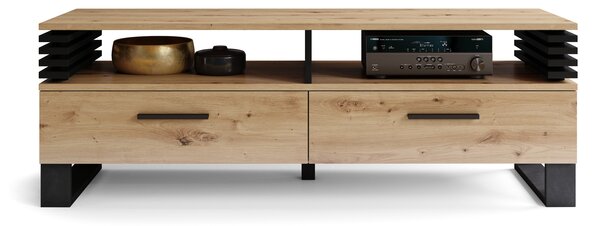 GOKEE RTV-145 Dąb Artisan/Czarny Mat - NOWOCZESNA SZAFKA POD TELEWIZOR Z LAMELAMI