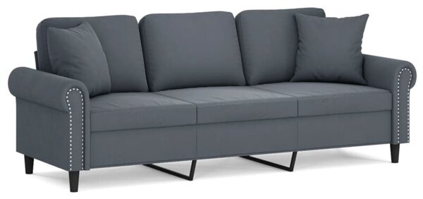 Sofa 3-osobowa z poduszkami, ciemnoszara, 180 cm, aksamit