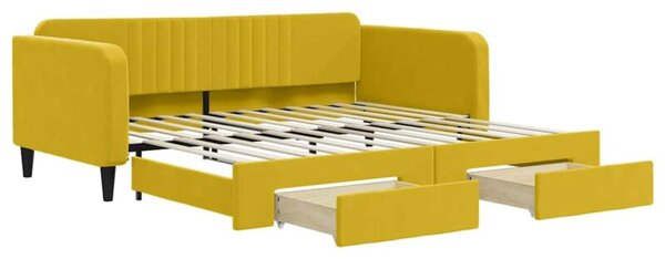Sofa rozsuwana z szufladami, żółta, 100x200 cm, aksamit
