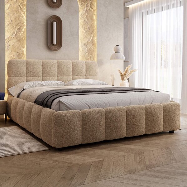 MebleMWM Łóżko tapicerowane z pojemnikiem 4583GP | 140x200 | Boucle | Beż #8