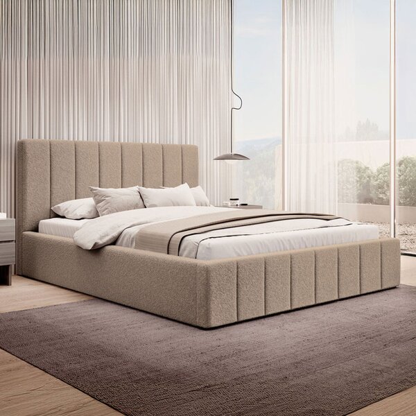 MebleMWM Łóżko tapicerowane SF1069 | 140x200 | Boucle | Ciemny Beż