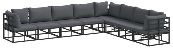 Zestaw sof ogrodowych w czarnym kolorze z antracytowymi poduszkami - nowoczesny design i trwałość na świeżym powietrzu