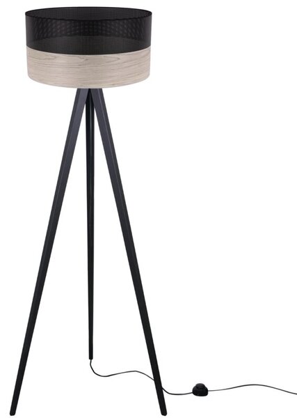 Lampa podłogowa trójnóg czarny Light Home LH Wood 1xE27 45cm abażur walec czarny/fornir F01