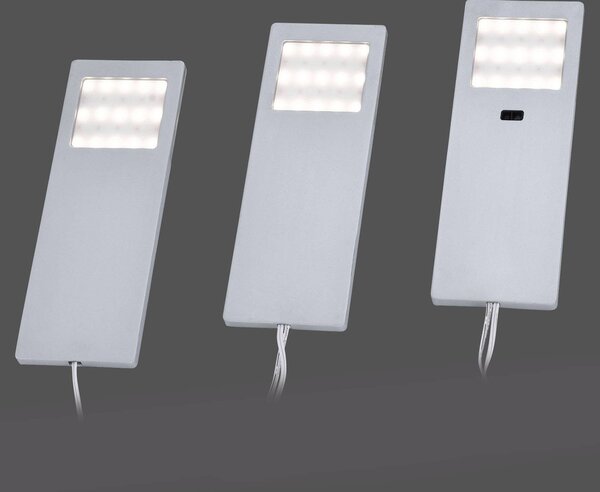 Paul Neuhaus Oprawa meblowa LED Helena, 19 x 7 cm, zestaw 3 sztuk, czujnik, metal Helena, aluminiowy / szary / cynkowy, kuchnia, aluminium, nowoczesny