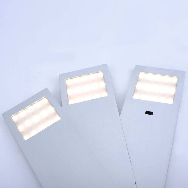 Paul Neuhaus Oprawa meblowa LED Helena, 19 x 7 cm, zestaw 3 sztuk, czujnik, metal Helena, aluminiowy / szary / cynkowy, kuchnia, aluminium, nowoczesny