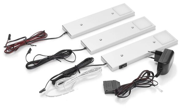 Lindby Amaryll podszafkowa LED, 3 szt. srebrna, aluminiowy / szary / cynkowy, kuchnia, tworzywo sztuczne, nowoczesny