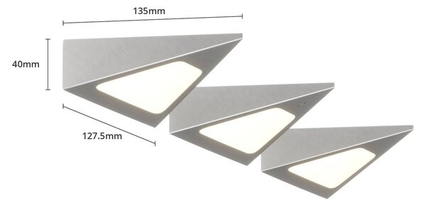 Prios Odia Oprawa podszafkowa LED, stal szlachetna, 3-punktowa PRIOS, możliwość ściemniania, aluminiowy / szary / cynkowy, salon / jadalnia, stal szlachetna, nowoczesny