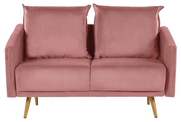 Retro sofa 2-osobowa welurowa różowa miękkie poduchy złote nóżki Maura Beliani