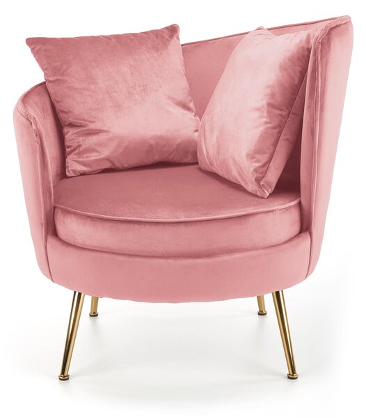 Fotel glamour Almond, fotel wypoczynkowy, fotel do salonu, złote nogi, różowy
