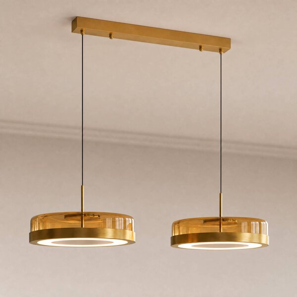 Lampa wisząca szklana La Latta Lucande, możliwość ściemniania, mosiężny / złoty, szkło, design