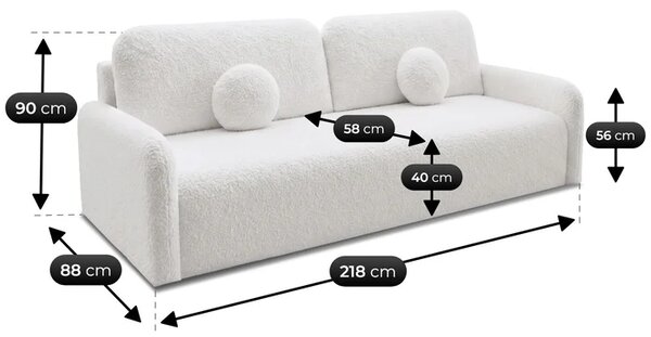 Sofa DUO Rozkładana Dwuosobowa Kremowa Boucle Nowoczesna
