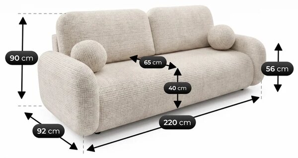 Sofa VIDI Rozkładana Dwuosobowa Beżowa Szenil Nowoczesna