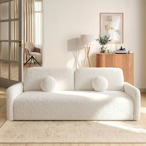 Sofa DUO Rozkładana Dwuosobowa Kremowa Boucle Nowoczesna