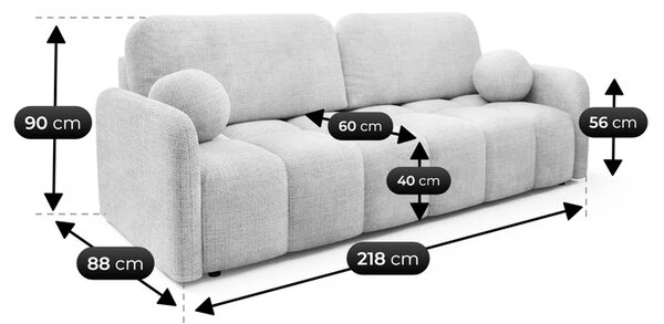 Sofa ZEN Rozkładana Dwuosobowa Szara Szenil Nowoczesna