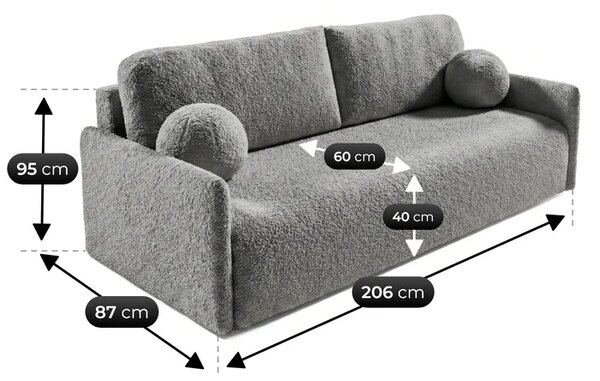 Sofa VENI Rozkładana Dwuosobowa Ciemnoszara Boucle Nowoczesna