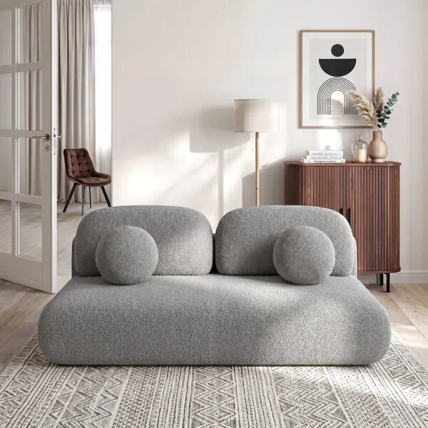 Sofa BASE Rozkładana Dwuosobowa Ciemnoszara Boucle Nowoczesna