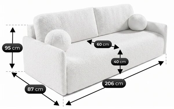 Sofa VENI Rozkładana Dwuosobowa Kremowa Boucle Nowoczesna