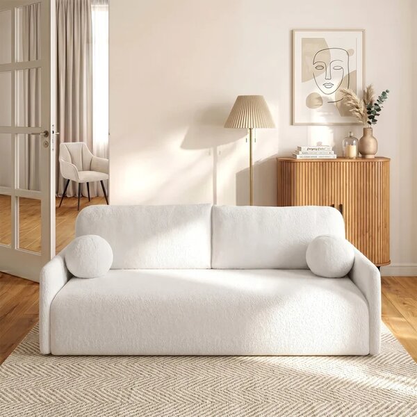 Sofa VENI Rozkładana Dwuosobowa Kremowa Boucle Nowoczesna