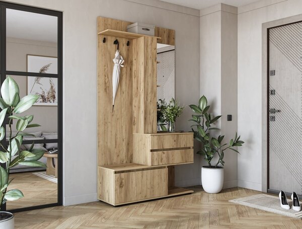 Wieszak na kurtki z lustrem i szafką na buty | Umeblowana.com