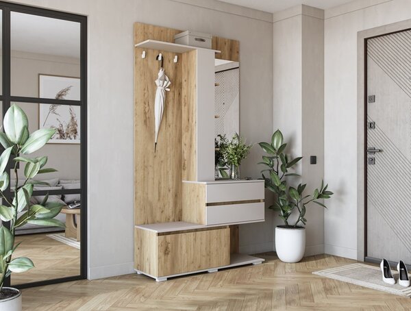 Garderoba do przedpokoju z lustrem, szufladami i szafką na buty | Umeblowana.com