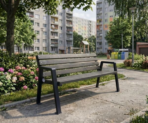 Długa ławka miejska z oparciem 220 cm - kolory | Umeblowana.com