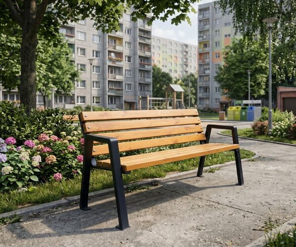Miejska ławka z oparciem i podłokietnikami 175cm | Umeblowana.com