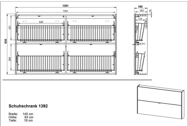 Kremowa uchylna/wisząca szafka na buty w dekorze dębu 140x83x18 cm Ameca – Germania