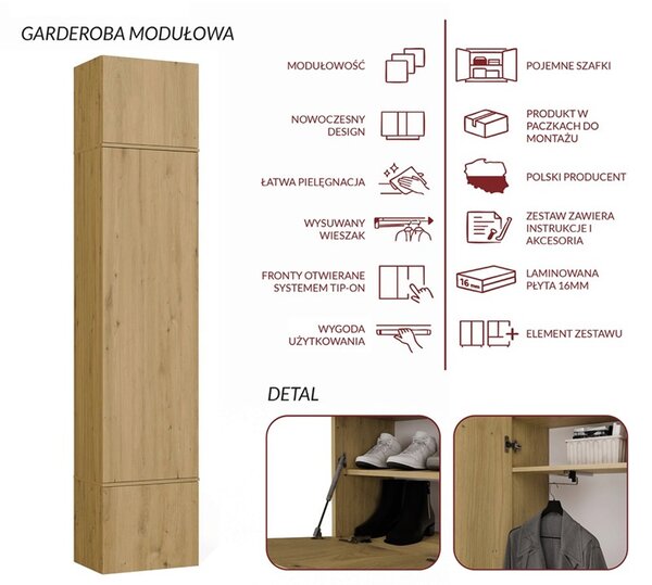 Wysoka szafa z drążkiem do małego przedpokoju | Umeblowana.com