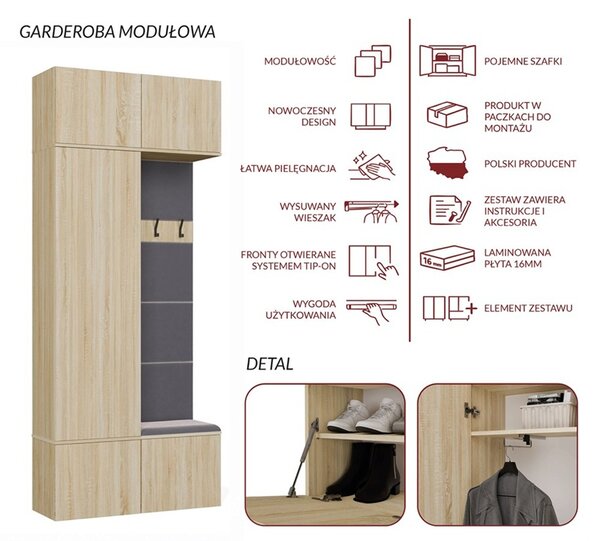 Szafa z wieszakiem i szafką na buty sonoma | Umeblowana.com
