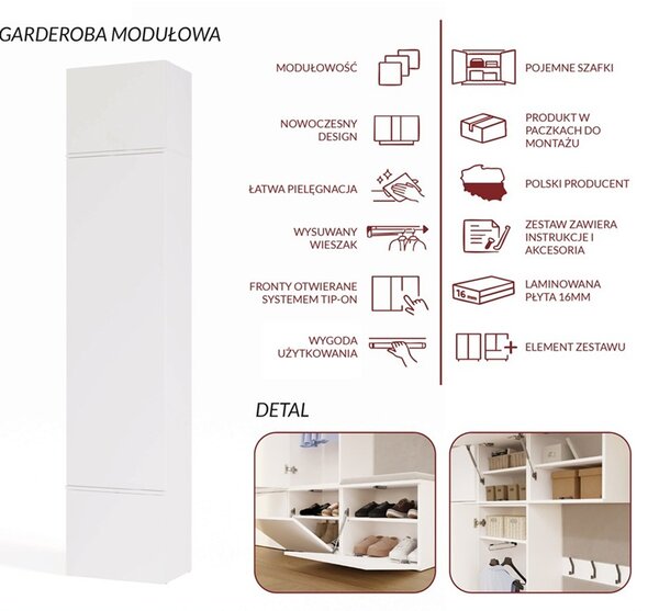Wysoka biała szafa do przedpokoju 238cm | Umeblowana.com