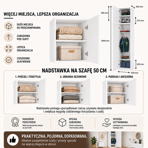 Biała szafa z nadstawką 240 cm | Umeblowana.com