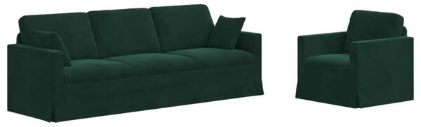 Modularna sofa aksamitna w ciemnej zieleni z czarnymi akcentami