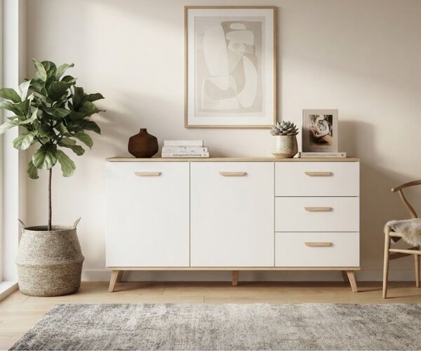 Elegancka biała komoda na nóżkach 150cm | Umeblowana.com