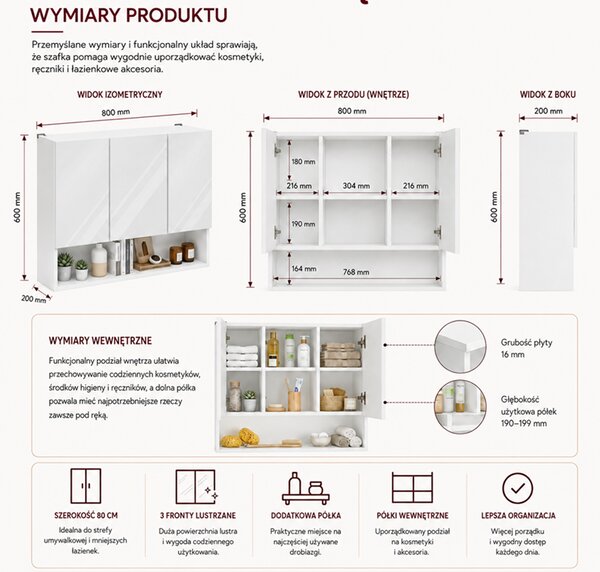 Biała szafka nad umywalkę z lustrem 80cm | Umeblowana.com