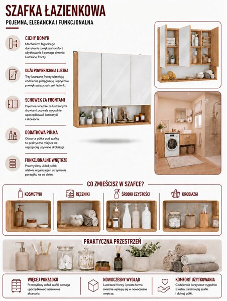 Wisząca szafka łazienkowa z lustrem 80cm | Umeblowana.com
