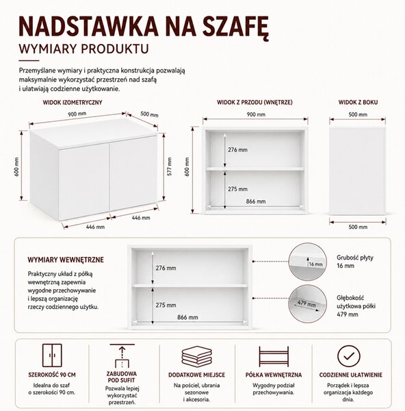 Biała szafa na ubrania z nadstawką | Umeblowana.com