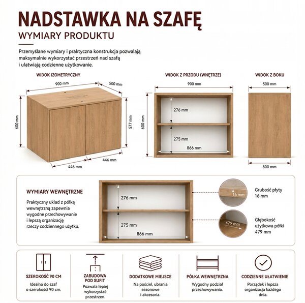 Szafa z nadstawką dąb artisan 240 cm | Umeblowana.com