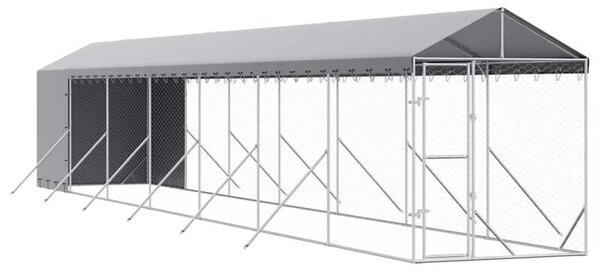 Kojec dla psa, z dachem, srebrny, 2x14x2,5m, stal galwanizowana