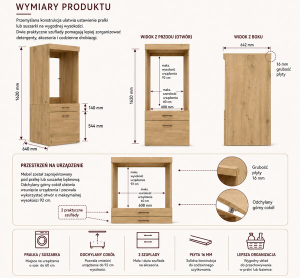 Szafka łazienkowa na pralkę z szufladą artisan | Umeblowana.com