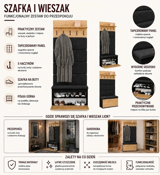Wieszak do przedpokoju z siedziskiem | Umeblowana.com