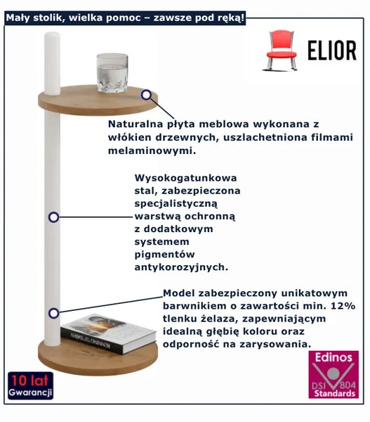 Nowoczesny stolik pomocniczny dąb lancelot + biały S7-F36