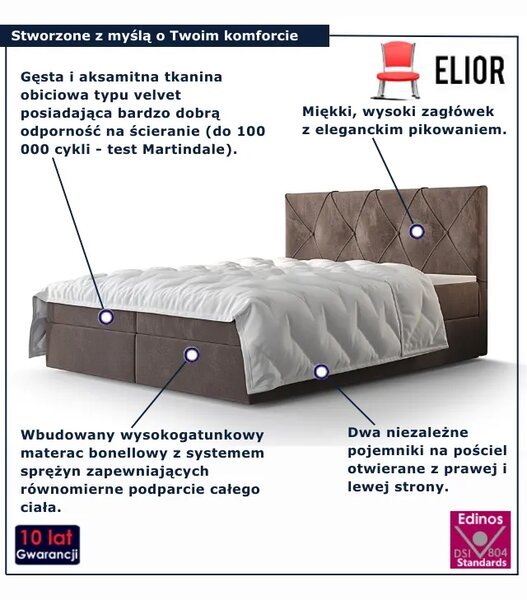 Brązowe łóżko kontynentalne z pojemnikami 4 rozmiary L4-E56